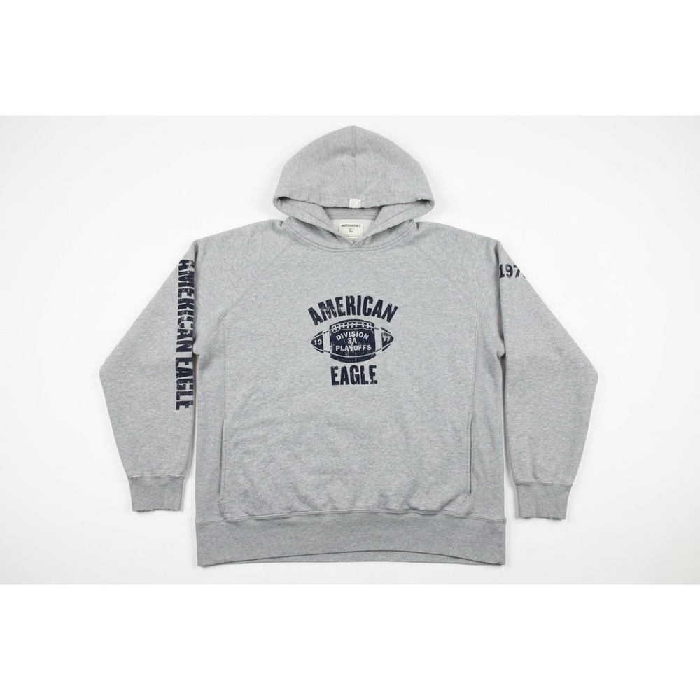 American Eagle Outfitters Hoodie Mens L Gray Football 1977 Playoffs Sleeve Print